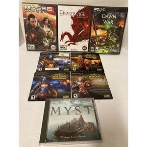 PC Game Lot of 9 Warcraft Myst Mass Effect 2 Dawn Of War Dragon Age EA Blizzard
